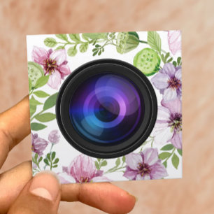 Cartão De Visita Quadrado Fotografia elegante da câmera floral do fotógraf