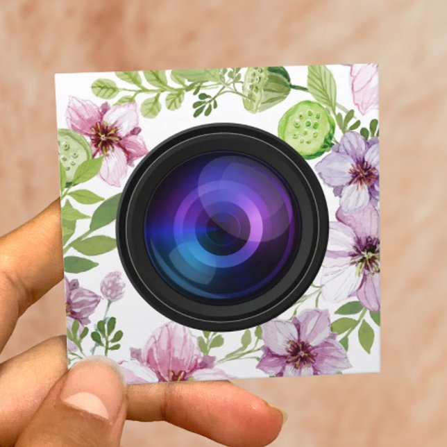 Cartão De Visita Quadrado Fotografia elegante da câmera floral fotográfica (Criador carregado)