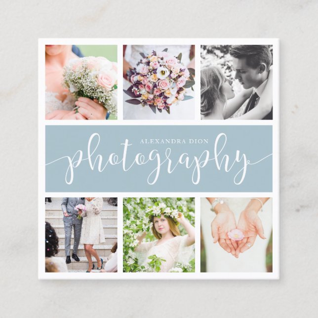 Cartão De Visita Quadrado Fotografia moderna elegante da colagem de fotos (Frente)