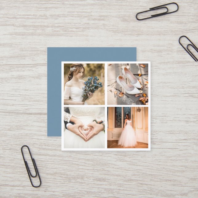 Cartão De Visita Quadrado Fotografia moderna elegante da colagem de fotos (Frente/Verso In Situ)