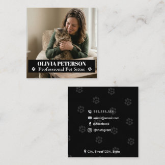 Cartão De Visita Quadrado Fotografia Personalizada Chic Quadrada Pet Sitter