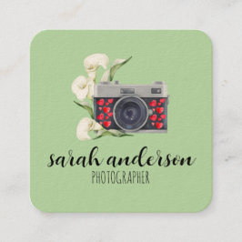 Cartão De Visita Quadrado Fotógrafo Câmera Aquarela Vintage