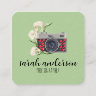 Cartão De Visita Quadrado Fotógrafo Câmera Aquarela Vintage