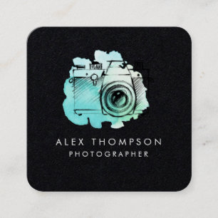 Cartão De Visita Quadrado Fotógrafo da Câmera de Aquarela Quadrada Escura