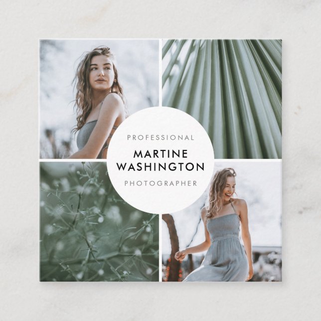 Cartão De Visita Quadrado Fotografo Elegante de borda branca moderno mínimo (Frente)