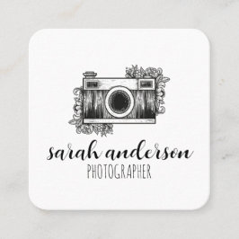 Cartão De Visita Quadrado Fotógrafo Fofo Câmera Antiga