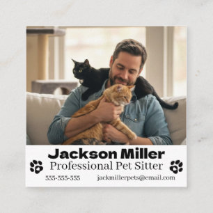 Cartão De Visita Quadrado Fotógrafo Personalizado Pet Sitter Cão Andarilho &