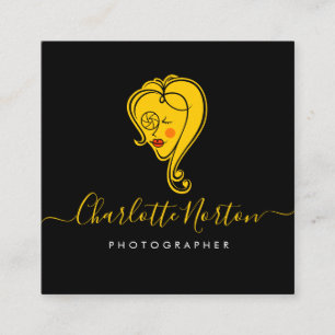 Cartão De Visita Quadrado Fotógrafo Preto e Quadrado Amarelo Ocupado