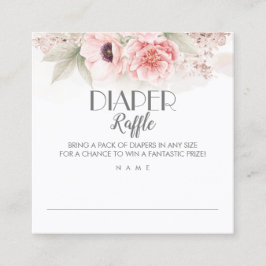 Cartão De Visita Quadrado Fralda Raffle Blush Chá de fraldas Floral Rosa