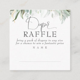 Cartão De Visita Quadrado Fralda Raffle Greenery Chá de fraldas