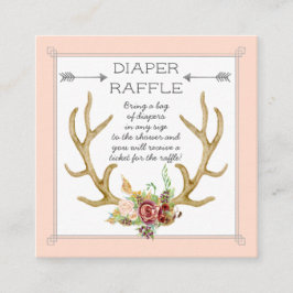 Cartão De Visita Quadrado Fralda Raffle Ticket Boho Deer Antlers Blush Rosas