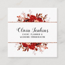 Cartão De Visita Quadrado Frame de Rosa de Aquarela Floral de Bela Russa