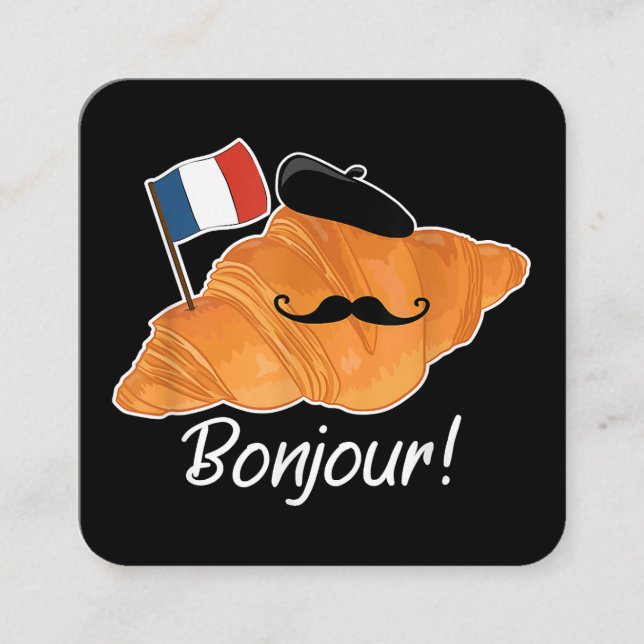 Cartão De Visita Quadrado Francês Croissant Lover França Bandeira Francófilo (Frente)