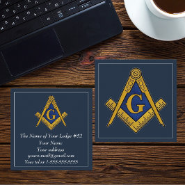 Cartão De Visita Quadrado Freemason Masonic Masonry Símbolo Blue