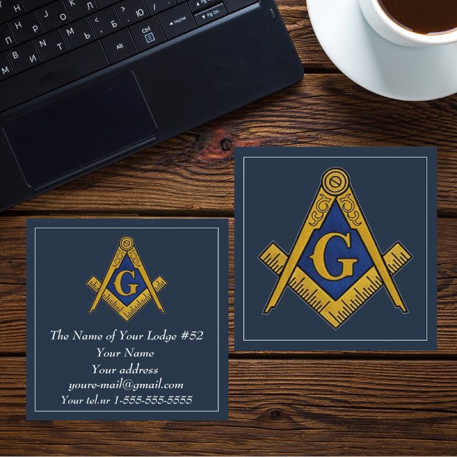 Cartão De Visita Quadrado Freemason Masonic Masonry Símbolo Blue (Criador carregado)