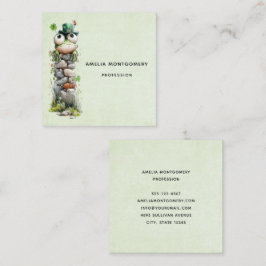 Cartão De Visita Quadrado Frog with Green Hat and Shamrock Cute