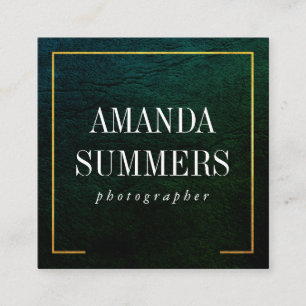 Cartão De Visita Quadrado Fronteira Dourada Verde de Distância