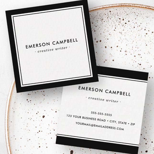 Cartão De Visita Quadrado Fronteira negra elegante profissional moderno míni (Elegant black border minimal modern professional square business card)