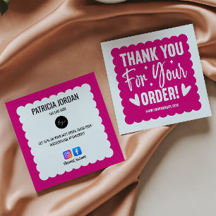 Cartão De Visita Quadrado Fúchsia Wave Order Obrigado LOGO Ícone Social