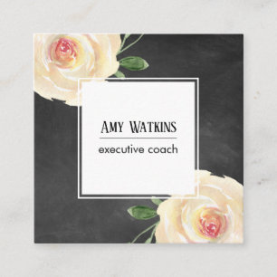Cartão De Visita Quadrado Fundo do quadro do quadro de Rosas de aquarelas co