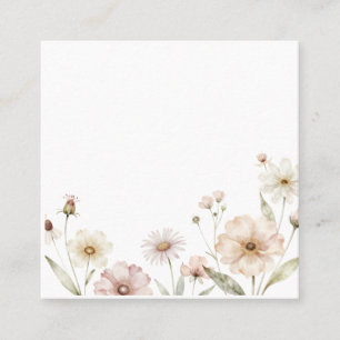 Cartão De Visita Quadrado Fundo em Aquarela de Borda de Flor Silvestre Suave