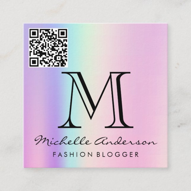 Cartão De Visita Quadrado Fundo Holográfico Geométrico | Rótulo de Análise Q (Frente)