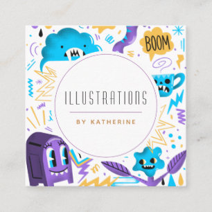 Cartão De Visita Quadrado Funny Quirky Pattern Graphic Designer Illustrator