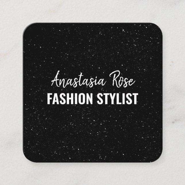 Cartão De Visita Quadrado Galáxia Minúscula Mínima Mineral Negra Chic (Frente)