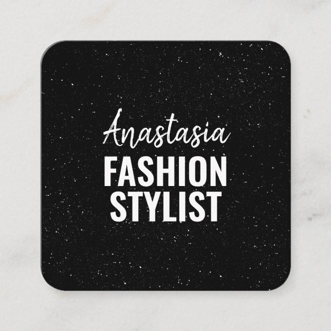 Cartão De Visita Quadrado Galáxia Minúscula Mínima Mineral Negra Chic (Frente)