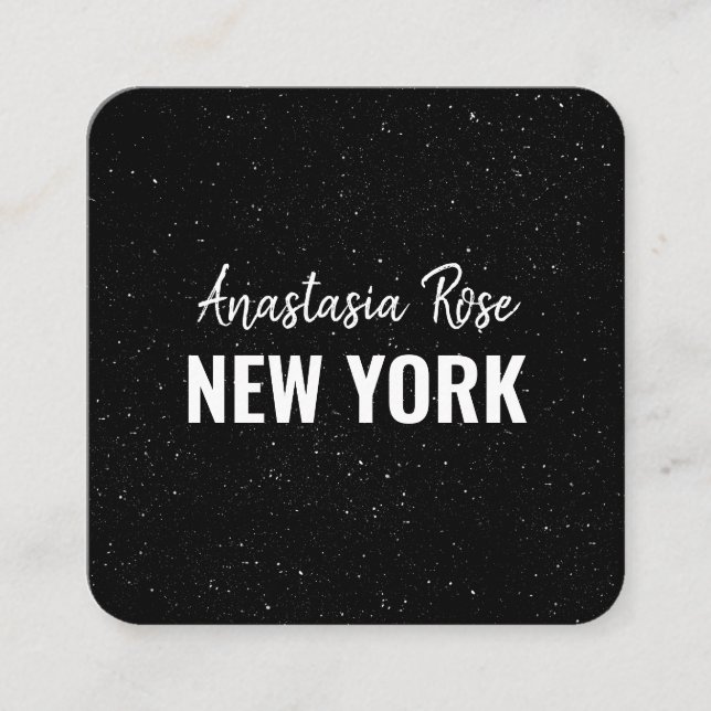 Cartão De Visita Quadrado Galáxia Minúscula Mínima Mineral Negra Chic (Frente)