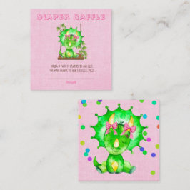 Cartão De Visita Quadrado Garota Bonita Tricerátops Fralda Chá de fraldas Ra