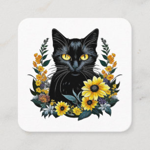 Cartão De Visita Quadrado gata preta com flores