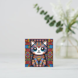Cartão De Visita Quadrado Gato Bonito com Charme de Padrão Tradicional