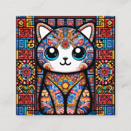 Cartão De Visita Quadrado Gato Bonito com Charme de Padrão Tradicional