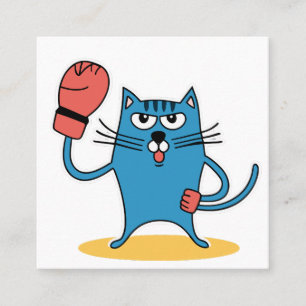 Cartão De Visita Quadrado Gato com luvas de boxe