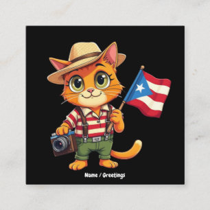 Cartão De Visita Quadrado Gato Cute Porto Rico Bandeira Boricua Hispânico