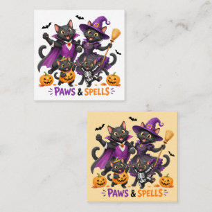 Cartão De Visita Quadrado Gatos fofos de Halloween Patas e Feitiços