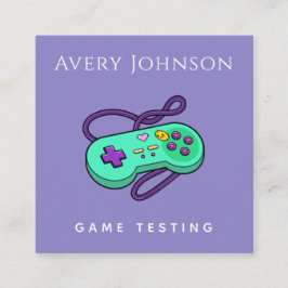 Cartão De Visita Quadrado Geek Retroativo do Joystick Verde Moderno do Jogad
