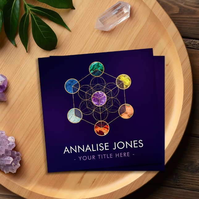 Cartão De Visita Quadrado Geometria Sagrada do Cubo Chakras (Criador carregado)