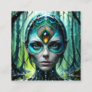 Cartão De Visita Quadrado Gigantes cibernéticos futurísticos e biomecânicos 