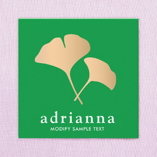 Cartão De Visita Quadrado Ginkgo Leaf Dourado Verde
