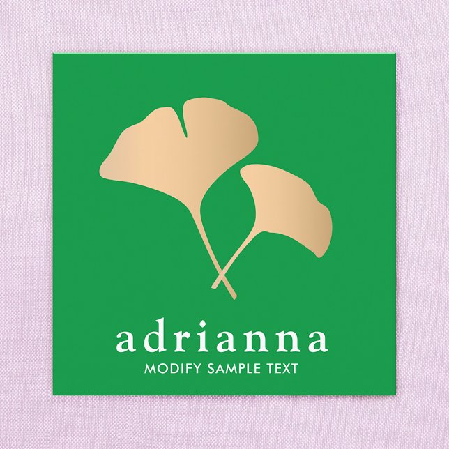 Cartão De Visita Quadrado Ginkgo Leaf Dourado Verde (Criador carregado)