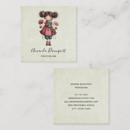 Cartão De Visita Quadrado Girl with A Frog Doll Cute Whimsical