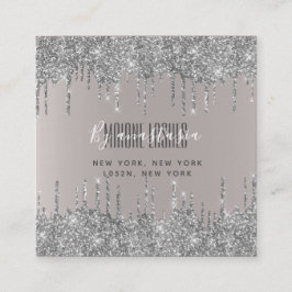 Cartão De Visita Quadrado Girly Blush Silver Glittery Eye Drives Art Makeup