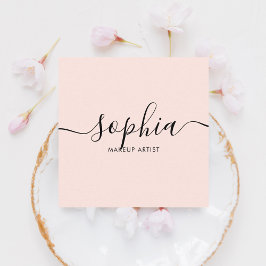 Cartão De Visita Quadrado Girly Elegant Calliographic Blush Pink