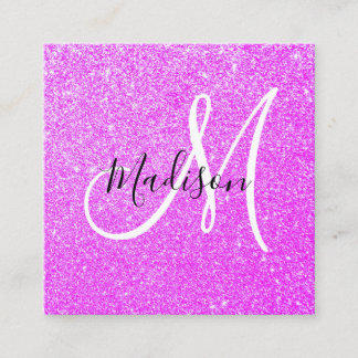 Cartão De Visita Quadrado Girly & Glam Lilac Purple Glitter Sparkle Monogram