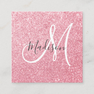 Cartão De Visita Quadrado Glam Blush Rosa Dourado Brilho Monograma