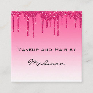 Cartão De Visita Quadrado Glam Hot Pink Drips Glitter Drivers Makeup Artist