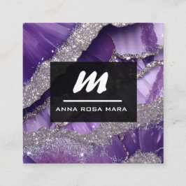 Cartão De Visita Quadrado *~* Glam Lavanda Roxo Luxo QR Inicial AP66