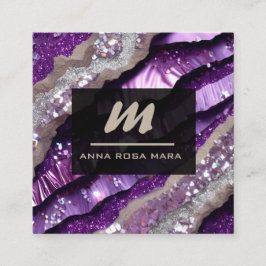 Cartão De Visita Quadrado *~* Glam Lavanda Roxo QR Luxe AP66 inicial